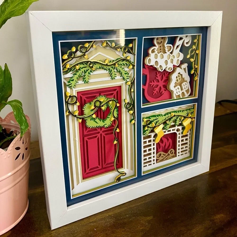 3D Christmas Door & Fireplace Shadowbox